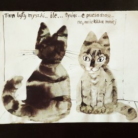 Józef Wilkoń &mdash; Kici, kici, miau (pocztówka sygn.)