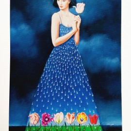 Rafał Olbiński &mdash; Kobieta z tulipanami (II/XX) (20 x 30 cm)
