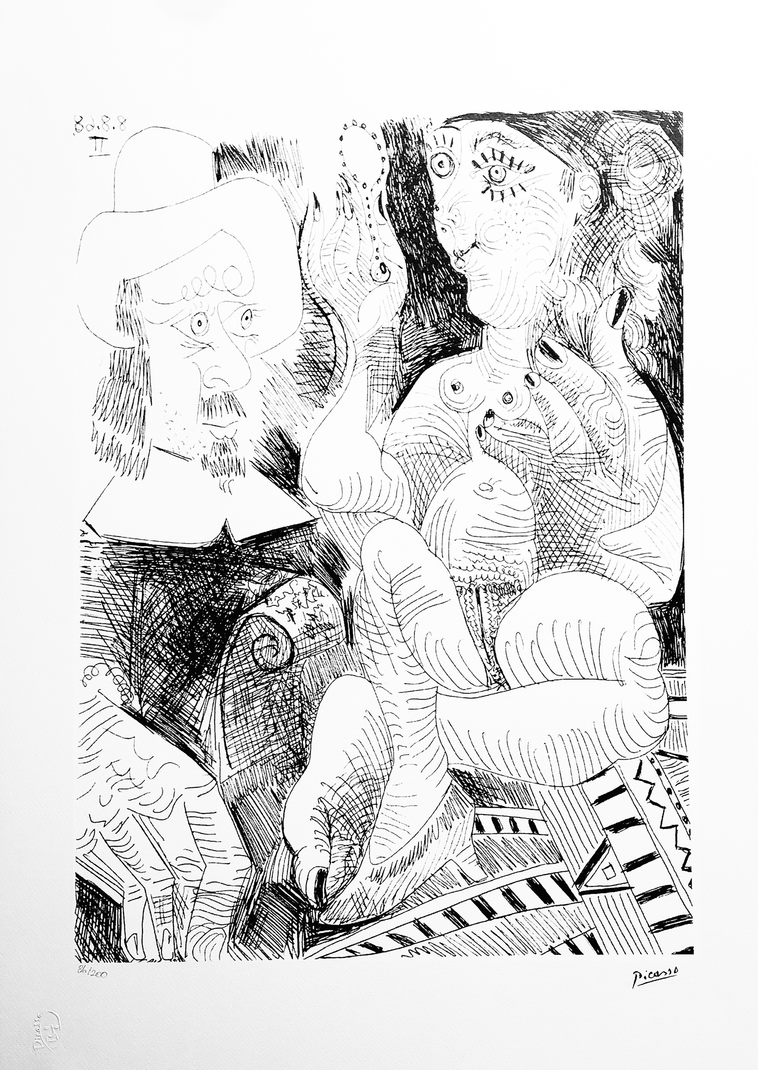 Woman at her Toilette and Man with a Rembrandt Hat (ed. 86/200) &mdash; Pablo Picasso