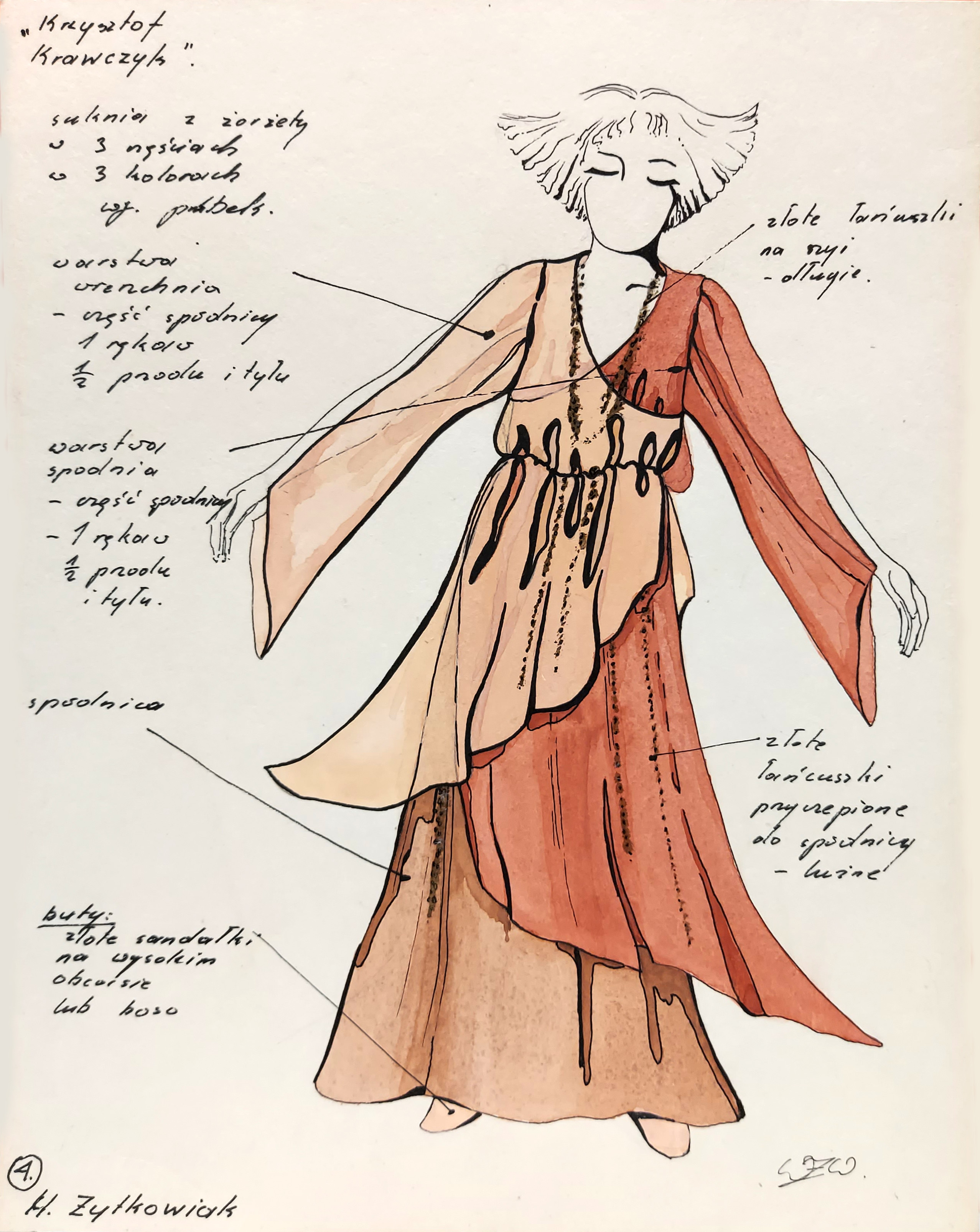 Suknia  z żorżety (szkic kostiumu scenicznego) — Wanda Żukowska-Waszak